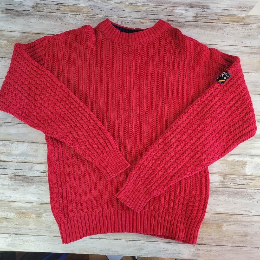 Mens Vintage Nautica Red Knit Sweater Medium Made In USA